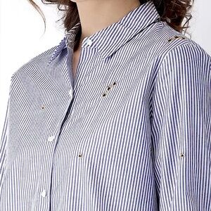 Scotch & Soda Far Far Away Embroidered Stars Blue and White Stripes Cotton Shirt